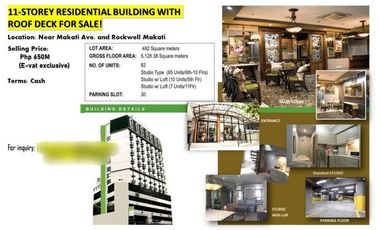 Makati City, 11 Storey Residential Building with Roof Deck for Sale!