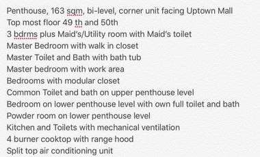 Beautiful Penthouse Loft Unit Uptown Parksuites Tower 1 BGC, Taguig for Rent