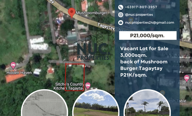 Vacant Lot for Sale along Tagaytay at the back of Mushroomburger