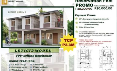 PRE-SELLING in Bulacan! Own a 2-Brm Townhouse LETICIA Model for Only PHP 2.4M!