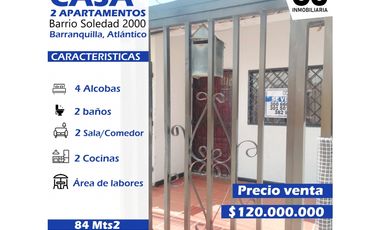 se vende casa dividida en 2 apartamentos - Soledad 2000