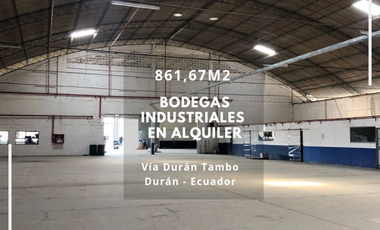 SE ALQUILA BODEGA INDUSTRIAL 861,67m2 - En complejo - Durán