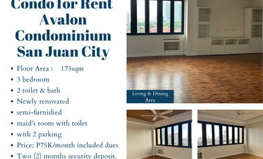 3 Bedrooms Condo for Rent Avalon Condominium near Xavier School