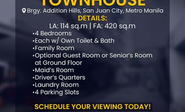 For Sale: Pre-Selling Townhouse in Addition Hills, San Juan City