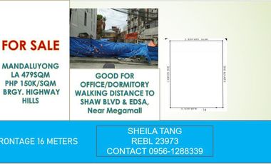 479 sqm Mandaluyong Lot For Sale in Brgy Highway Hills, Mandaluyong City