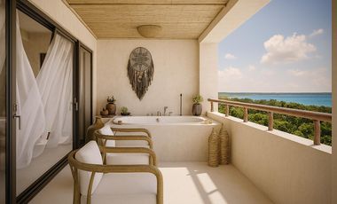 EN VENTA DEPARTAMENTO EN BACALAR DE 1 HABITACION CON ALBERCA Y GYM