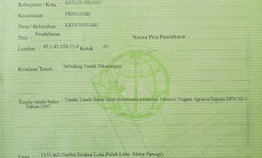 dijual tanah murah,pinggir jalan jogja-wates.timur polres kp