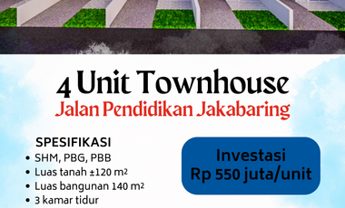 Dijual Rumah Jakabaring Palembang - 4 Unit Townhouse Jalan Pendidikan