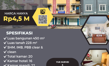 Dijual Hotel Palembang, Seluas 228 m2 dengan 20 Kamar
