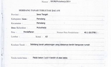 Kavling Tanah Strategis Pusat Kota dkt Alun2 JL.A.Yani Kab Pemalang