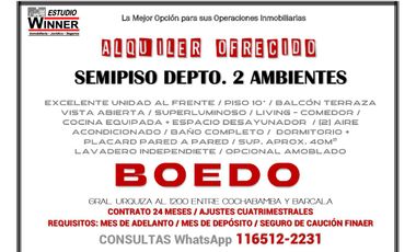 ALQUILER OFRECIDO SEMIPISO 2 AMBIENTES