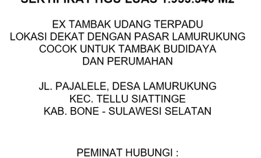 Tanah Baru Kawasan Tambak Udang Terpadu Lokasi di Desa Lamurukung
