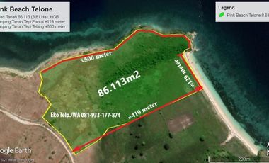 Dijual Tanah 8.6 Ha Tepi Pantai Pink Beach Telone Lombok Timur
