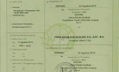 DiJual Tanah SHM 4684 M2 kawasan Villa Baros Serang (DISKON Rp 1,5 M)