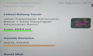 DiJual Tanah SHM 4684 M2 kawasan Villa Baros Serang (DISKON Rp 1,5 M)