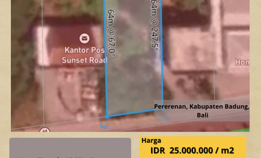 Tanah Komersil Sunset Road Legian Bali, 1360m2 SHM