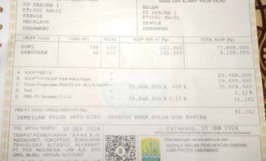 Di Jual Tanah Kavling Kp Krajan Bengle di Karawng