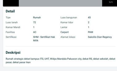 Disewakan Rumah murah di sukolilo