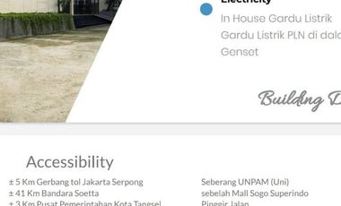 Dijual gedung kantor & workshop di Jl. Raya Puspitek Pamulang dkt UNPA