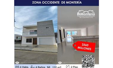 SE VENDE HERMOSA CASA DE DOS PISOS ZONA OCCIDENTE DE MONTERIA