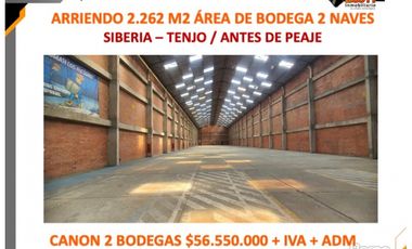 ARRIENDO 2.262 M2 REA DE BODEGA 2 NAVES SIBERIA – TENJO
