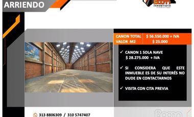 ARRIENDO 2.262 M2 REA DE BODEGA 2 NAVES SIBERIA – TENJO