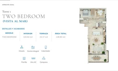 Departamento de 2 recámaras amueblado en ARRECIFE SISAL