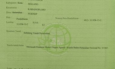 Tanah Murah Ngenep Karangploso Malang SHM Split Jual cpt edisi B.U Poll