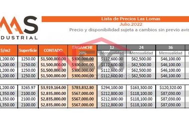 Terrenos Industriales de 1,250 mts  en Parque Industrial Las Lomas en Arteaga Coahuila cerca del Libramiento O