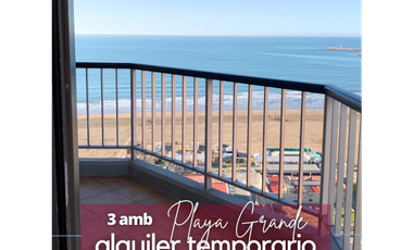 ALQUILER TEMPORARIO 3 amb c/ cochera frente al mar - Playa Grande, MdP