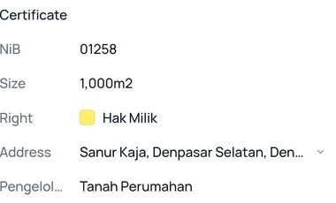 Dijual Tanah Strategis 1000 m2 di Pantai Sanur – Denpasar, Bali