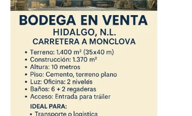 Bodega industrial en venta en Zaragoza, Hidalgo, Nuevo León