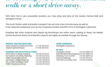 West Parc Birch Condo - Filinvest, Alabang - 2 Bedroom Unit for Sale