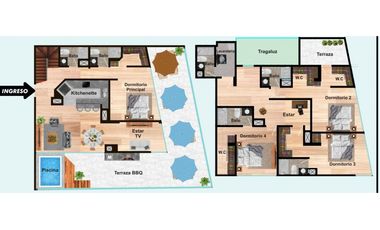 AMPLIO DUPLEX 4 DORMS + PISCINA Y COCHERA DOBLE.