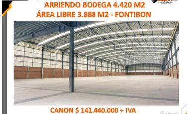 ARRIENDO BODEGA 4.420 M2 (AREA LIBRE 3.888 M2)  FONTIBÓN