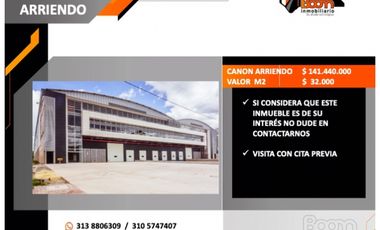ARRIENDO BODEGA 4.420 M2 (AREA LIBRE 3.888 M2)  FONTIBÓN
