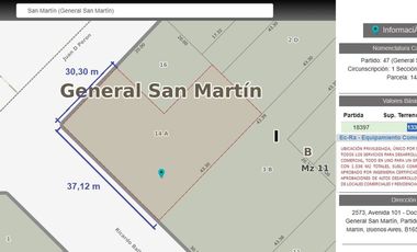 ALQUILER TERRENO 1330 M2 SAN MARTIN ESQ COMERCIAL