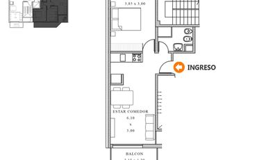 venta departamento semipiso un dormitorio al frente , amenities