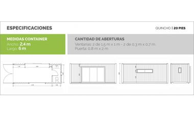 Quincho de 15m² con baño  - Container de 20 pies