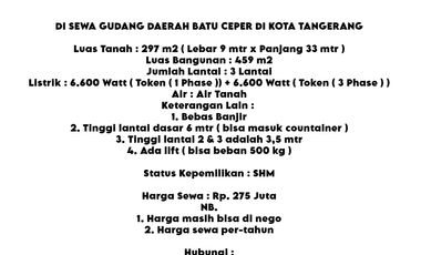 DI SEWA GUDANG DAERAH BATU CEPER DI KOTA TANGERANG