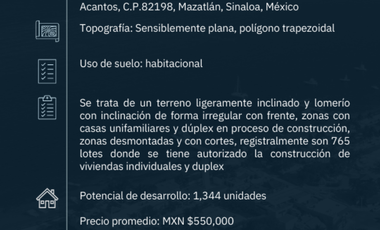 Terreno en Venta Los Acantos, Mazatlán, Sinaloa