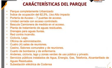 VENTA LOTE INDUSTRIAL COMPACTADO Y ESQUINERO PARQUE IND. TOCANCIPA