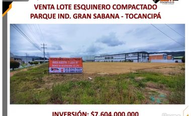 VENTA LOTE INDUSTRIAL COMPACTADO Y ESQUINERO PARQUE IND. TOCANCIPA