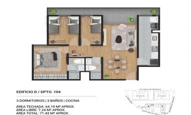 DEPARTAMENTO DE 3 DORM.   SERV. COMPLETO EN AV. OSCAR R. BENAVIDES-BELLAVISTA / CON BONO VERDE