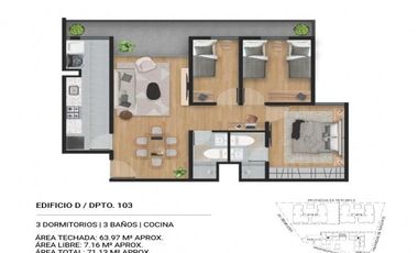 DEPARTAMENTO DE 3 DORM.   SERV. COMPLETO EN AV. OSCAR R. BENAVIDES-BELLAVISTA / CON BONO VERDE