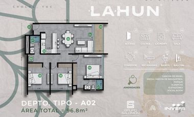 DEPARTAMENTO EN VENTA MERIDA, CHOLUL, DISTRITO LAHUN, MOD. 3 REC, NOV 2026.