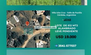 LE145 ICHO CRUZ TERRENO de 612mt2 ALAMBRADO