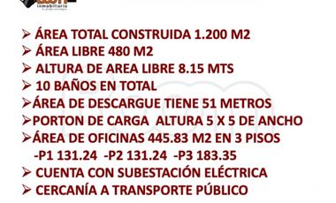 BODEGA EN ARRIENDO 1.200 M2 LIBRES 480 M2 CHAPINERO