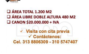 BODEGA EN ARRIENDO 1.200 M2 LIBRES 480 M2 CHAPINERO