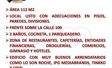 ARRIENDO LOCAL 112 M2 EN CALLE 100 CON 7
